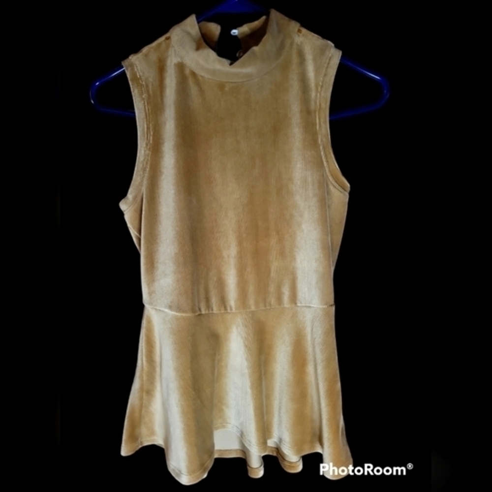 BCX Gold Beige Peplum Velour‎ blouse Sleeveless Top XS. STYLISH